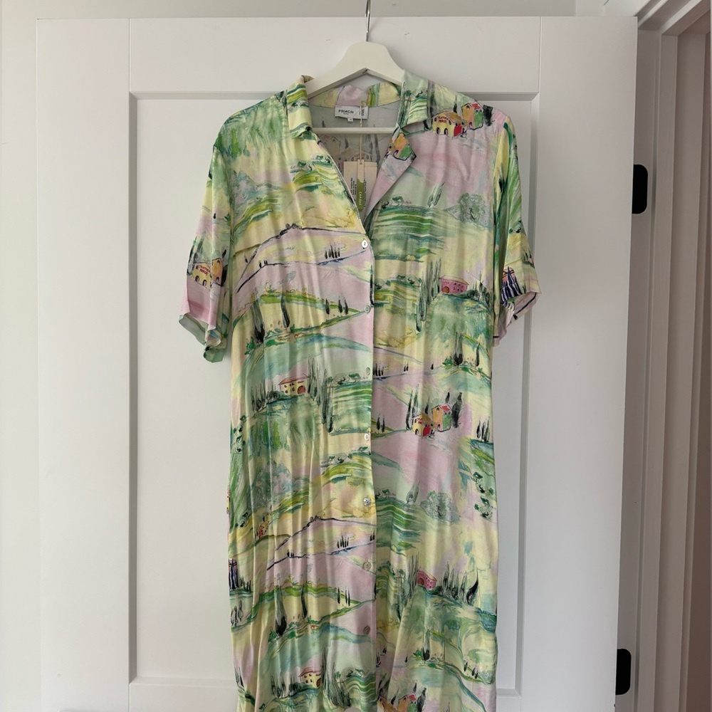 FRNCH Green and Pink Buttoned Mini Sundress